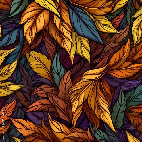 Autumn leaves pattern with retro style and colourfull © didiksaputra