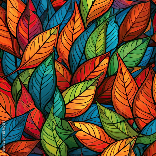 Autumn leaves pattern with retro style and colourfull