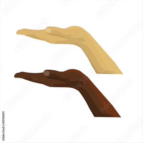 empty young female hand to hold something straight, isolated on white background. vector illustration.