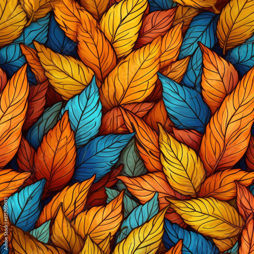 Autumn leaves pattern with retro style and colourfull