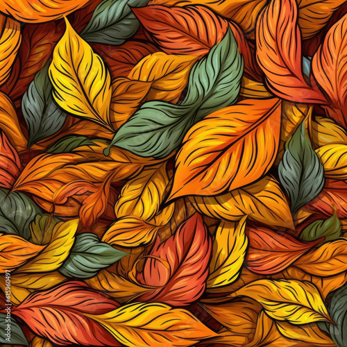 Wallpaper Mural Autumn leaves pattern with retro style and colourfull Torontodigital.ca