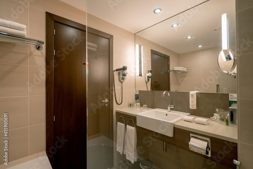 interior of a luxury hotel room after cleaning housekeeping bathroom concept of cleanliness and hospitality travel recreation