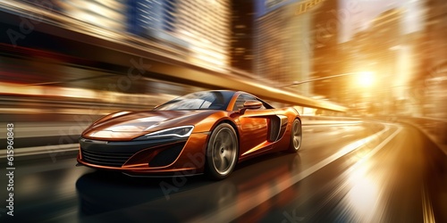 Dynamic shot of luxury sports car in motion street