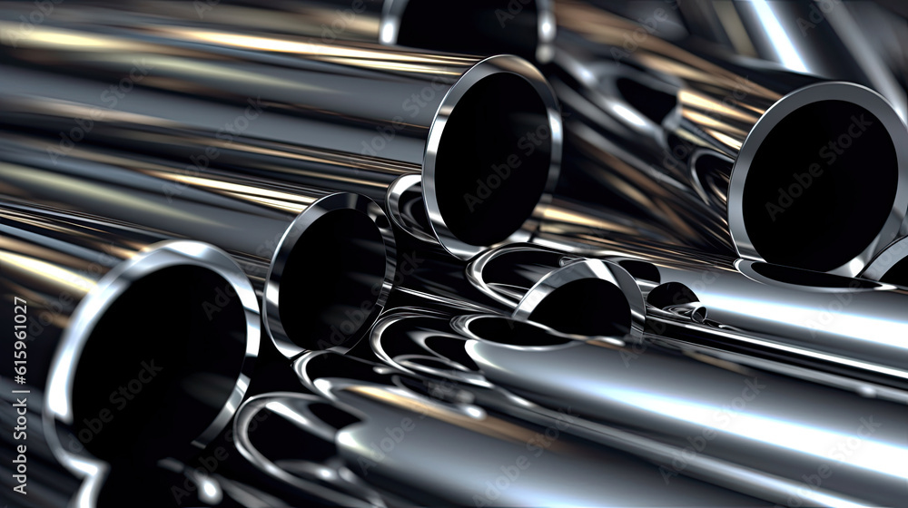 Naklejka premium Stainless steel pipes at the factory