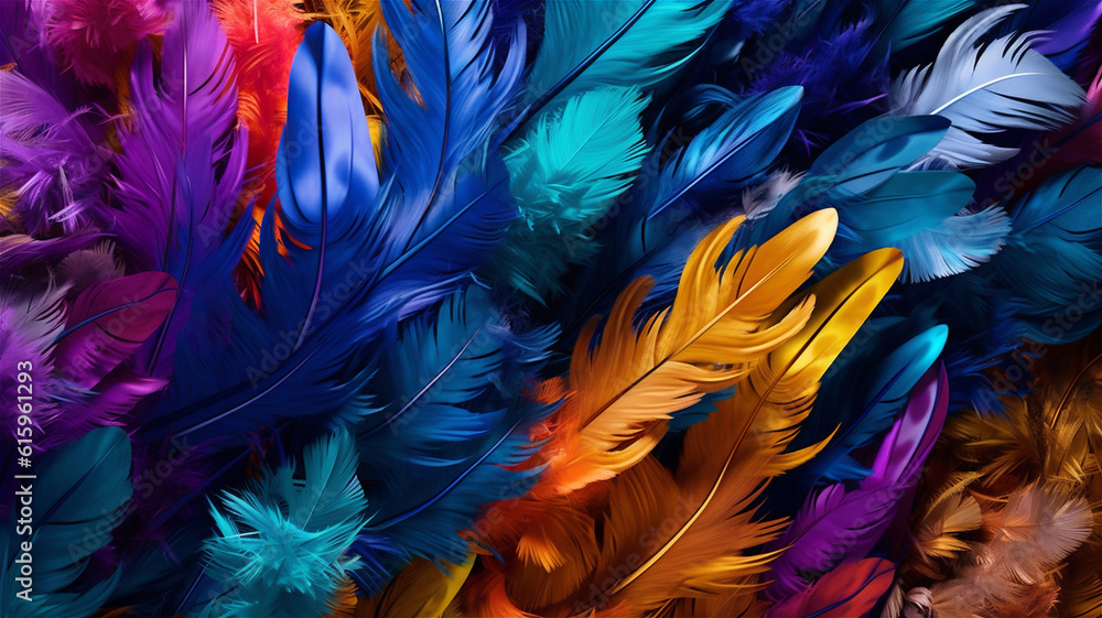 Generative AI Illustration of Color Feathers for Use as a Graphic Resource or Screen Saver or Phone or Desktop