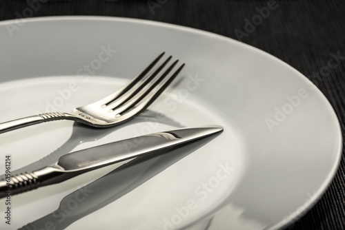 Cutlery-fork and knife lie on the plate