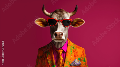 portrait of Cow's Fashion and style created with Generative AI technology © Poprock3d