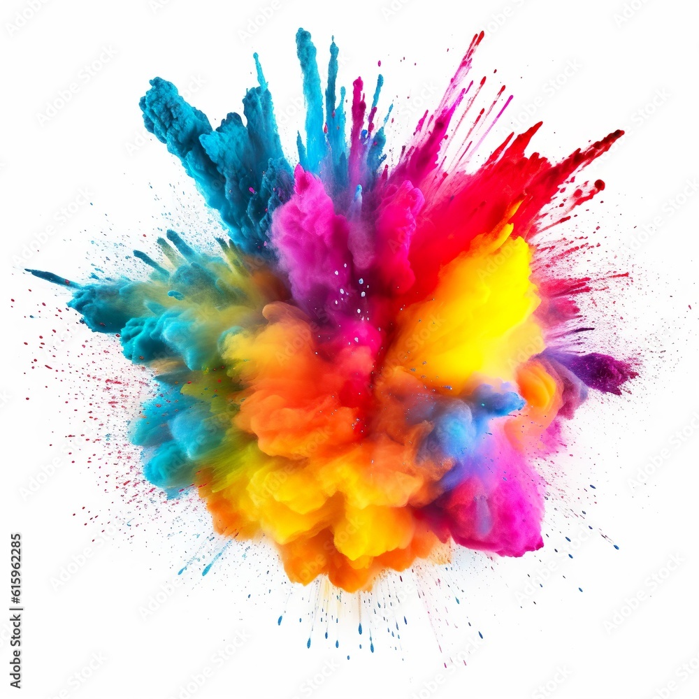 colorful mixed rainbow powder explosion isolated on white background | Generative AI