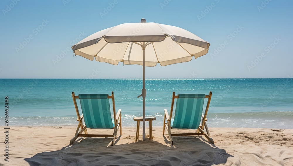 Chairs and umbrella by Caribbean ocean beach