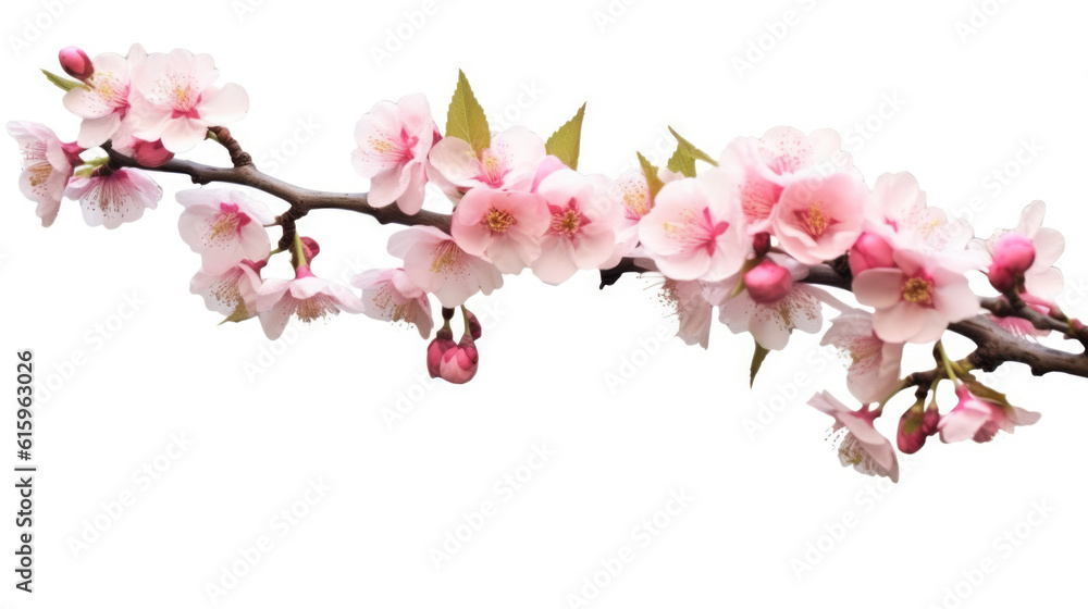 Sakura branch on white background created with Generative AI technology Sakura branch on white background created with Generative AI technology