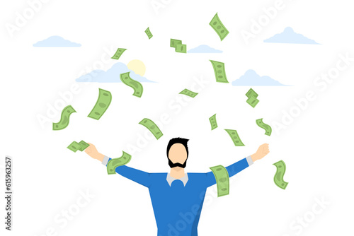 Successful entrepreneur, financial freedom. Financial wealth. Successful investors. Profit from investment. Business people scatter money in the air. flat vector illustration on a white background.