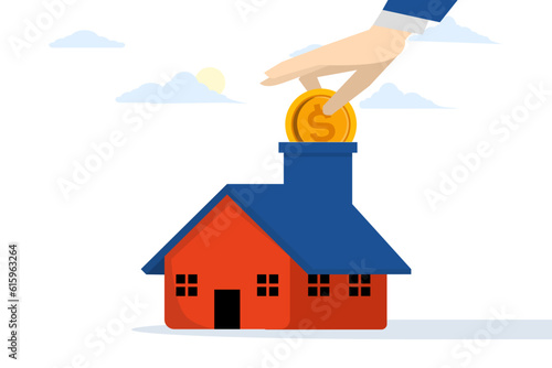 Investment concept in home or real estate. Household income, real estate sales, Real estate investment, home value, home budget and other expenses, flat vector illustration on white background.
