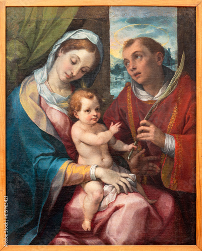 Title: NAPLES, ITALY - APRIL 21, 2023: The of Madonna with St. Lozenzo in church Certosa di San Martino by by Ippolito Borghese (1595).