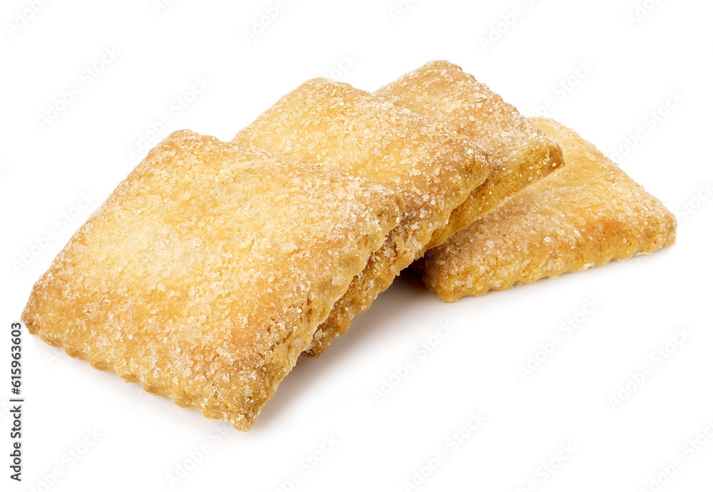 Square cookies with sugar on a white background Square cookies with sugar on a white background