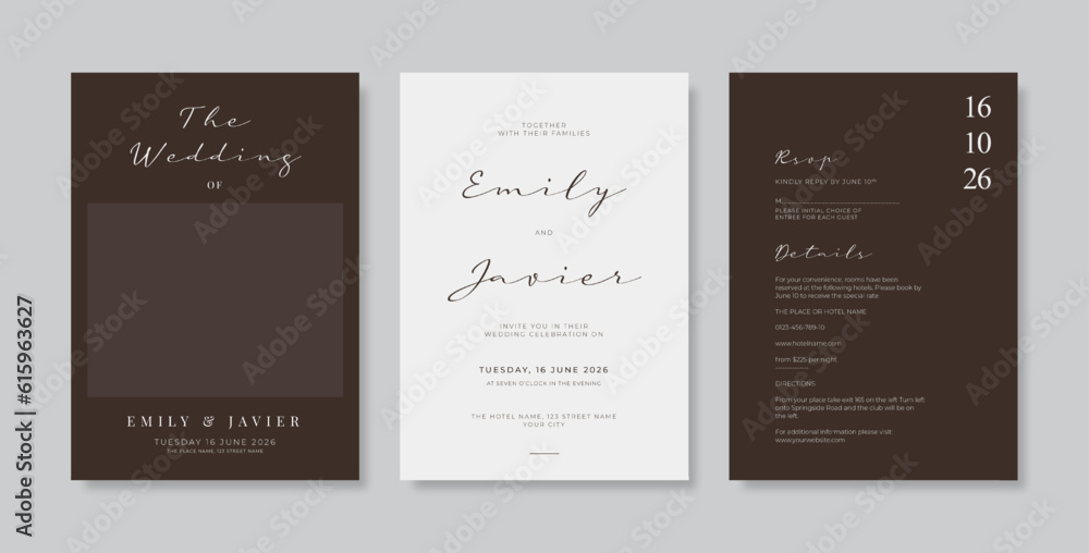 Premium wedding invitation template. Trendy wedding engagement template. engraved wedding invitation template