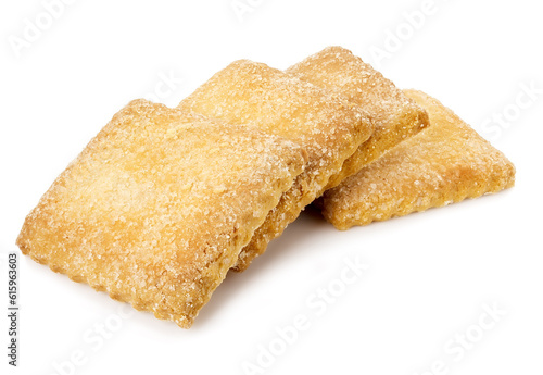 Square cookies with sugar on a white background