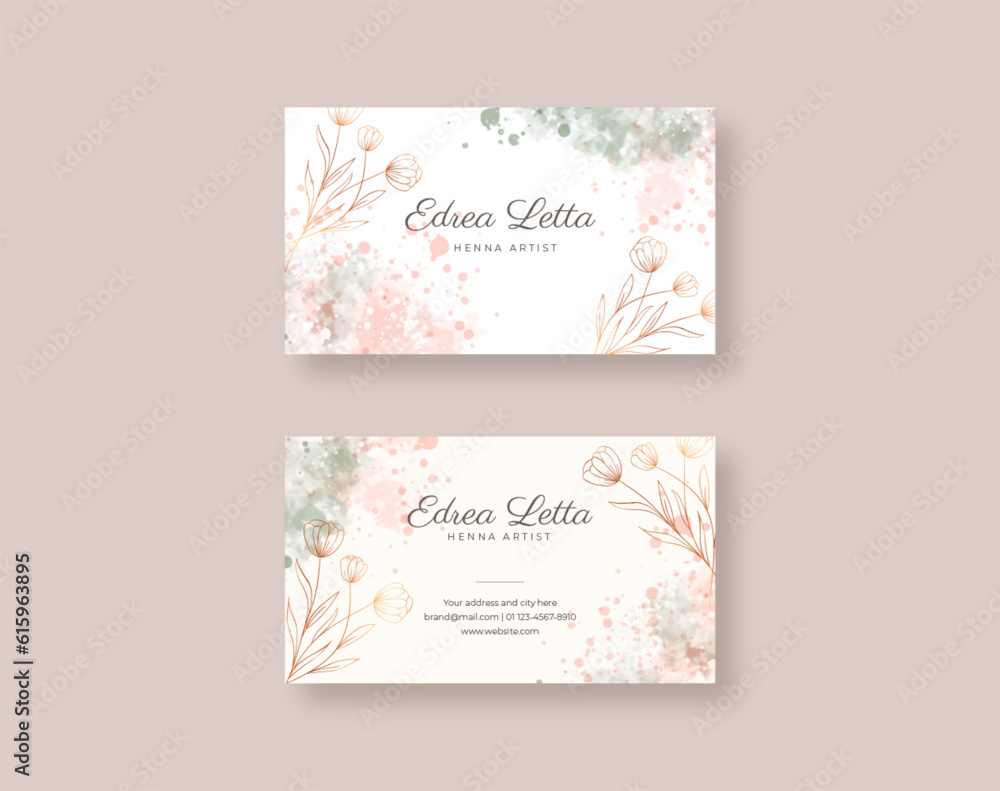 Beautiful business card template with a watercolor background