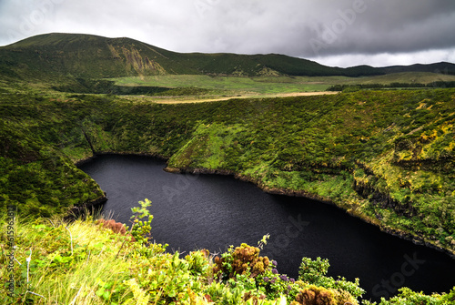 Aerial view to lake Comprida, Flores island Azores. Portugal photo