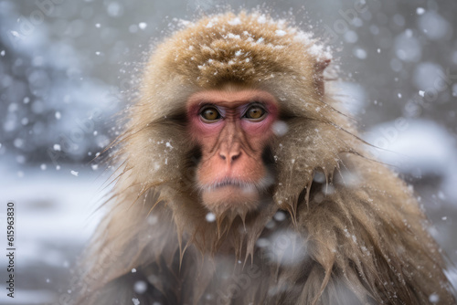 monkey in outdoor onsen with snow © Poprock3d