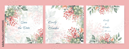 colorful coloutful floral flower vector elegant leaves wedding invitation card template watercolor