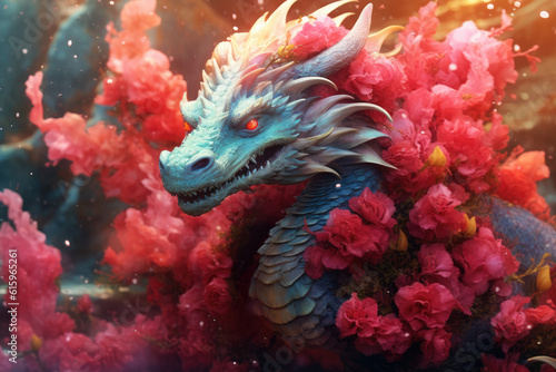 dragon surrounded by Snapdragon flower © Poprock3d