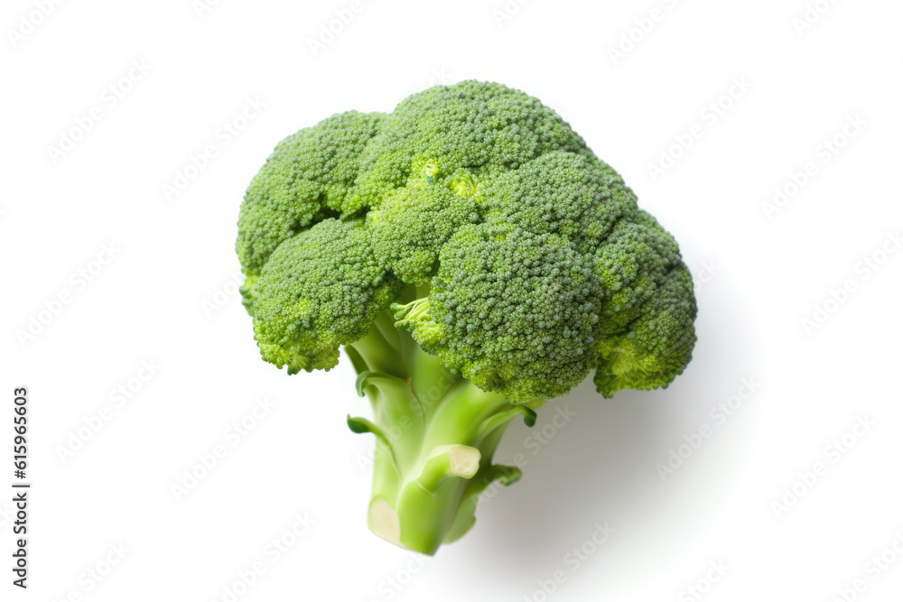 Fresh green Broccoli isolated on white created with Generative AI technology Fresh green Broccoli isolated on white created with Generative AI technology