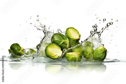 water splash with Brussels sprouts isolated created with Generative AI technology