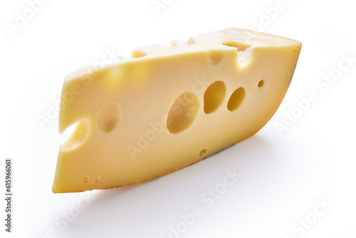 A piece of cheese is isolated on a white background