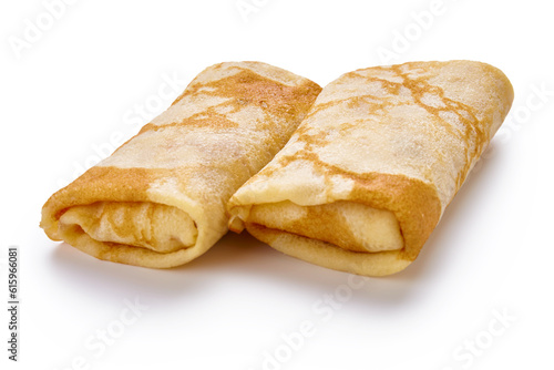 Delicious pancakes with cheese on white plate isolated on a white background