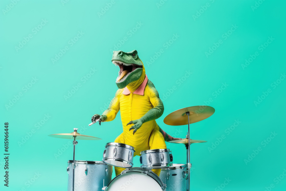 Fototapeta premium t-rex playing drums created with Generative AI technology