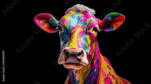 portrait of a cow and art color paint