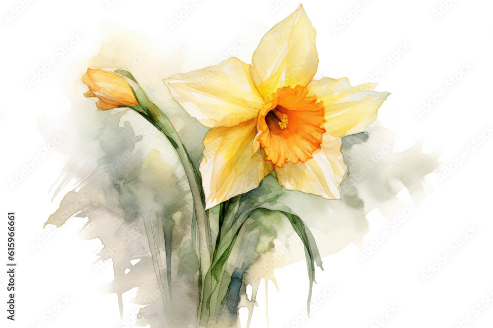 watercolor of Daffodil created with Generative AI technology