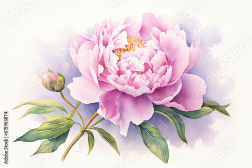 watercolor of Peony flower isolated created with Generative AI technology