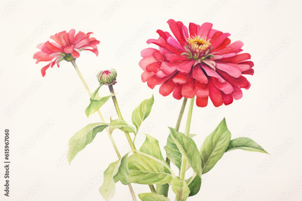 Fototapeta premium watercolor of Zinnia flowers created with Generative AI technology