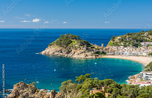 Spanish mediterranean coast at the Costa Brava with village Tossa de Mar and his Fototapet