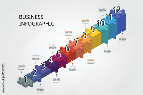 jigsaw graph ladder chart template for infographic for presentation for 12 element