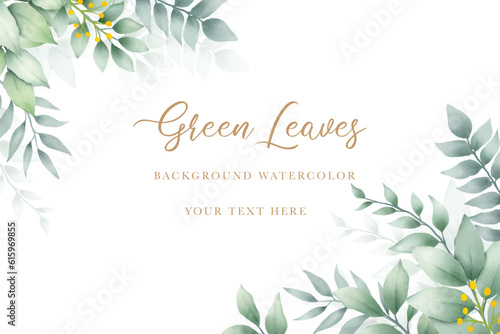 elegant green leaves watercolor background