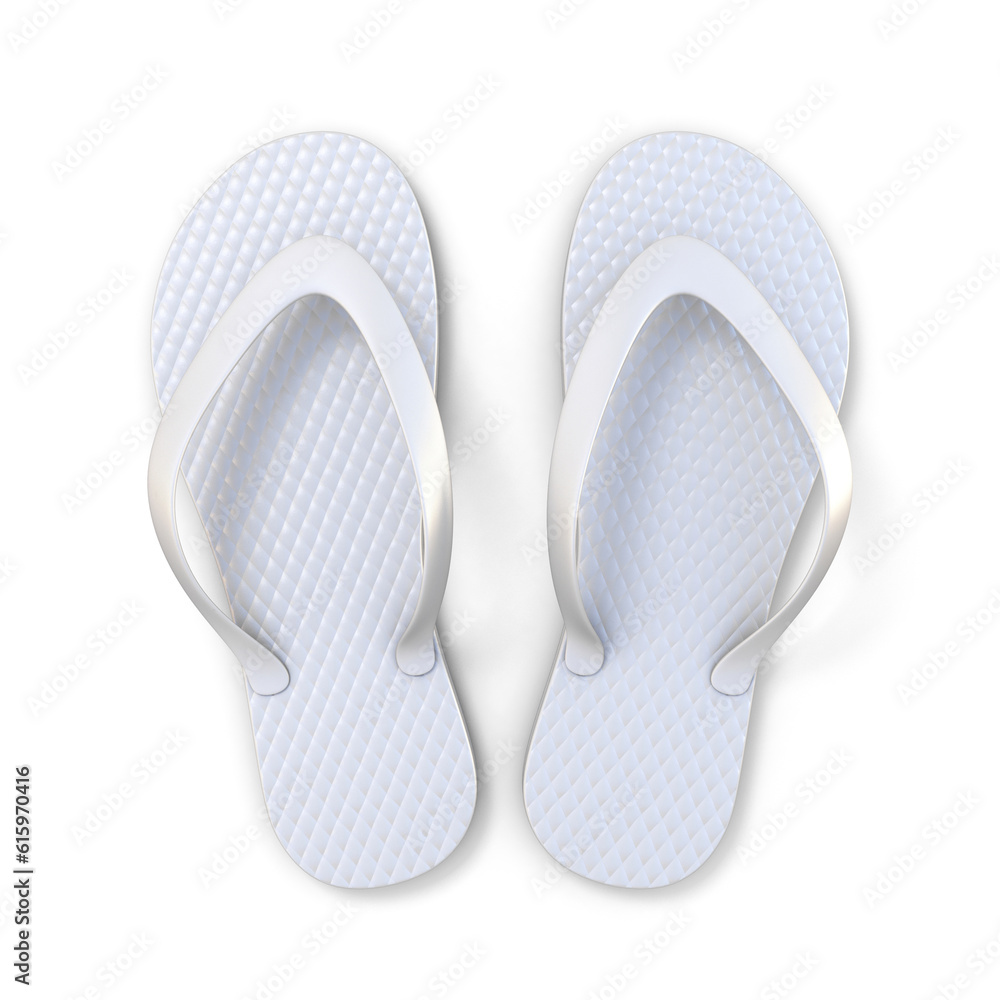 White flip flops top view 3D rendering illustration isolated on white background White flip flops top view 3D rendering illustration isolated on white background