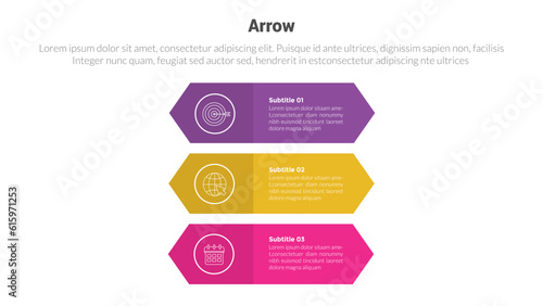 arrow or arrows stage infographics template diagram with vertical rectangle arrow box and 3 point step creative design for slide presentation