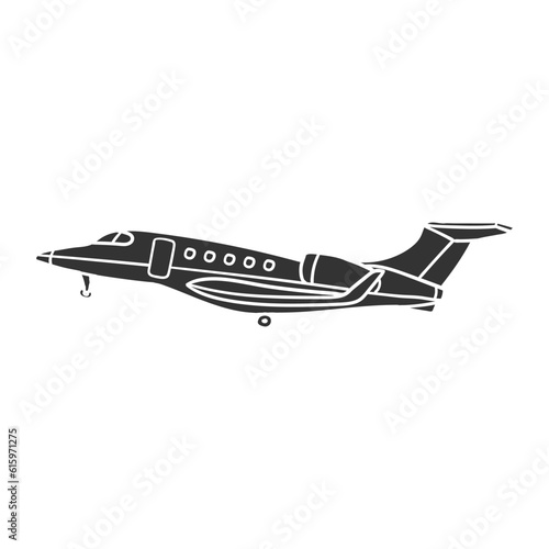 Private Jet Icon Silhouette Illustration. Luxury Fly Vector Graphic Pictogram Symbol Clip Art. Doodle Sketch Black Sign.