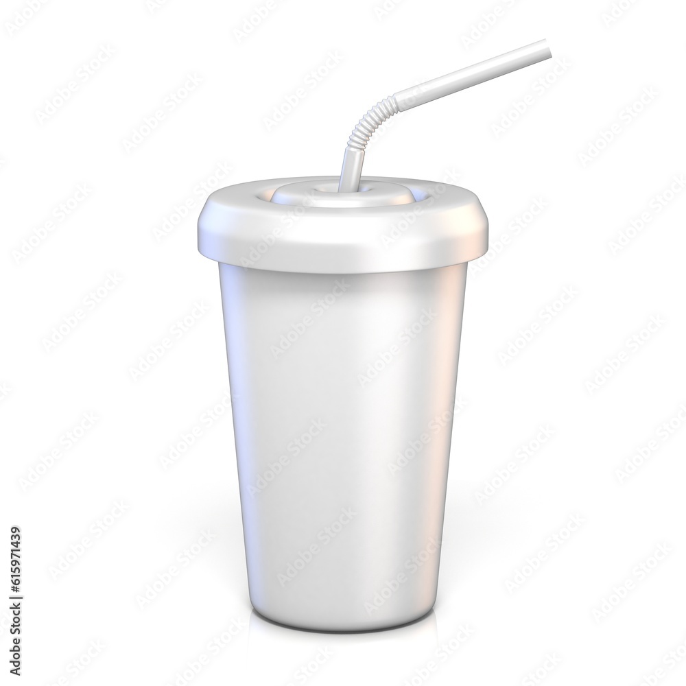 Blank paper glass with drinking straw 3D rendering illustration isolated on white background Blank paper glass with drinking straw 3D rendering illustration isolated on white background