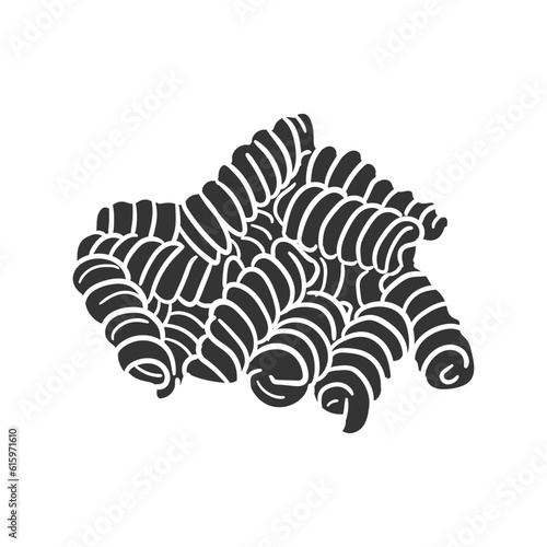 Fusilli Pasta Icon Silhouette Illustration. Italian Food Vector Graphic Pictogram Symbol Clip Art. Doodle Sketch Black Sign.