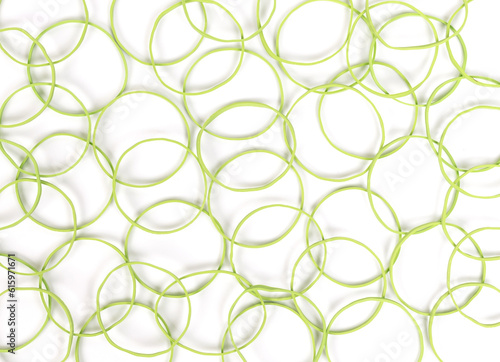 Close view small rubber bands on a white background
