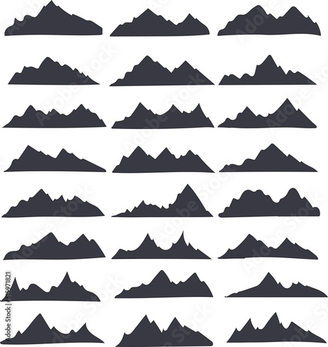 illustration of a set of lines. icons pack mountain silhouette for wildlife adventure vector 