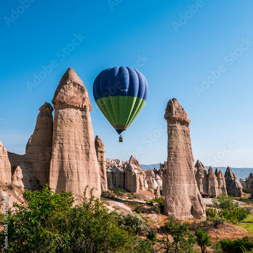 Lonely Hot Air Balloon above the Love Valley in Cappadocia, Turkey