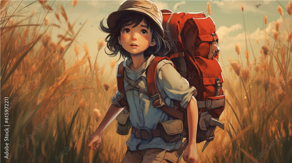 school childern adventure fantasy illustration painting, generative ai school childern adventure fantasy illustration painting, generative ai