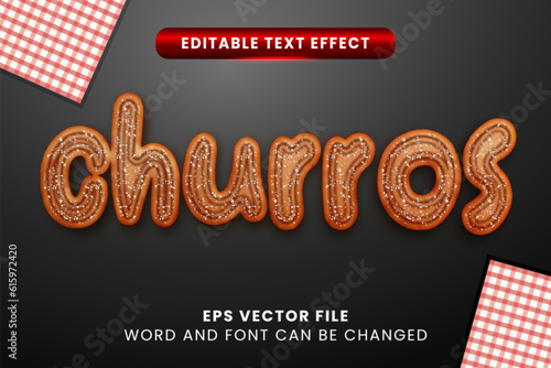 Food churros shape editable vector text effect