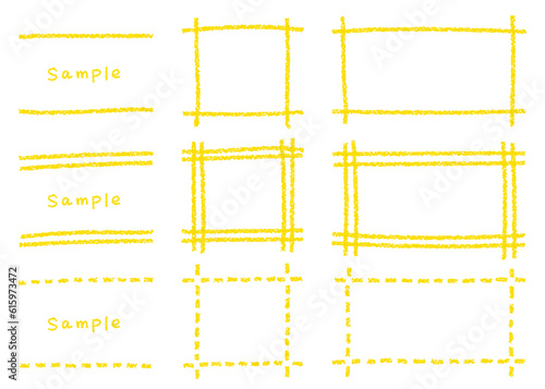 クレヨン素材　手描きのラフなフレームセット