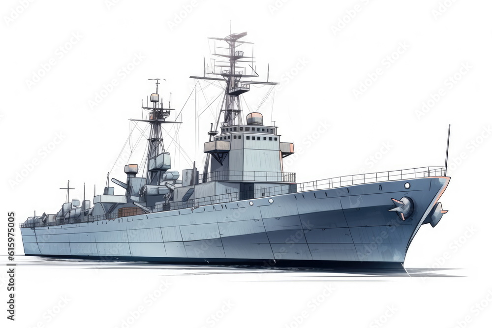 warship on white background