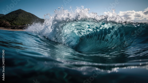 Blue breaking wave with clear water